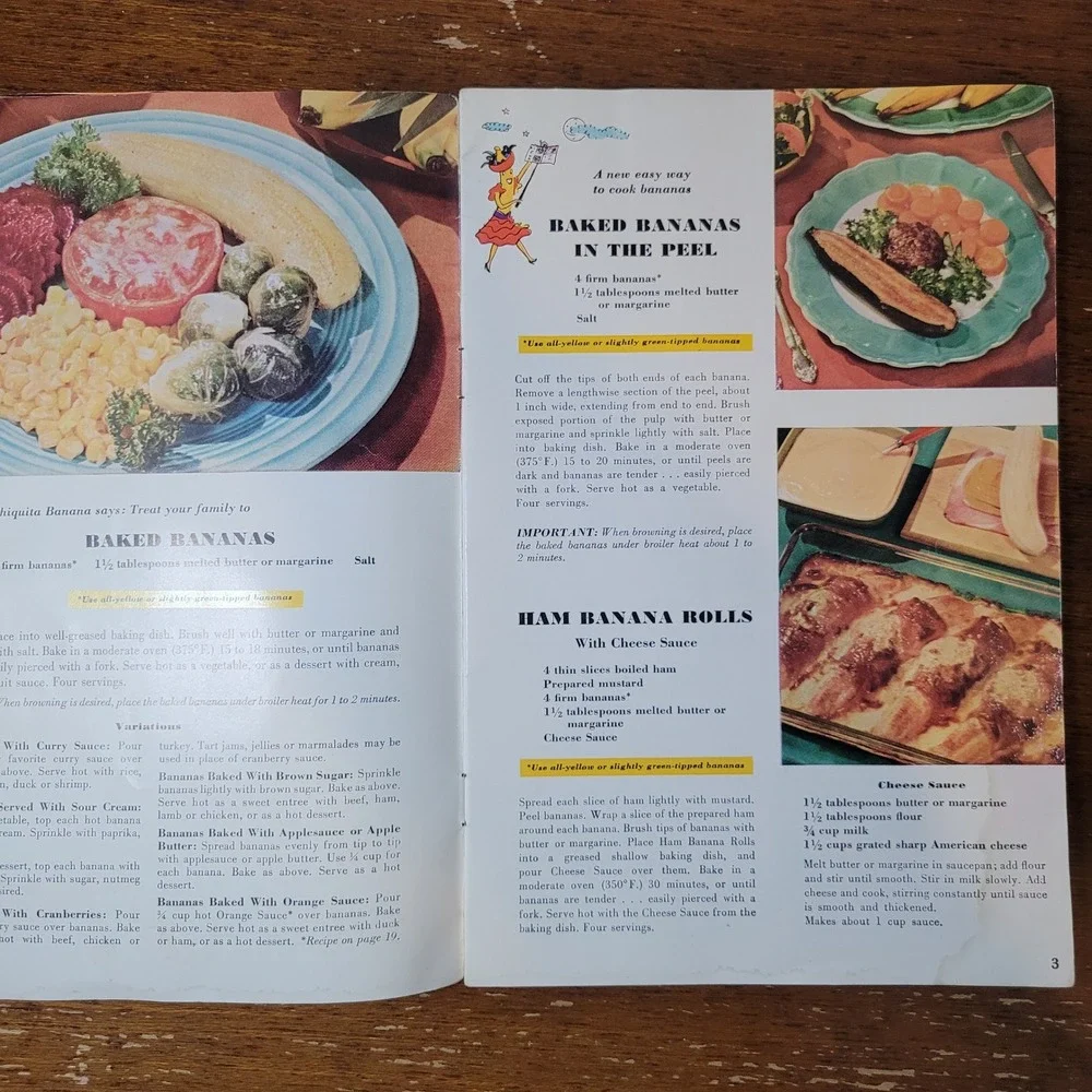 Chiquita‎ Bananas Recipe Book 1950 Dessert Dinner Midwestern Salads